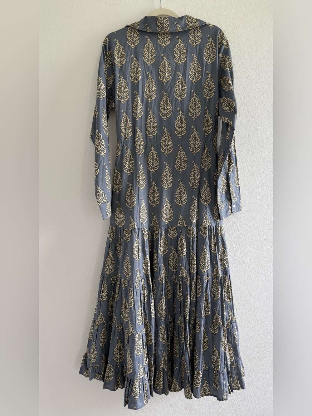 Women's Blue Grey Print Long Sleeve Maxi Dress - Picture 3 of 3